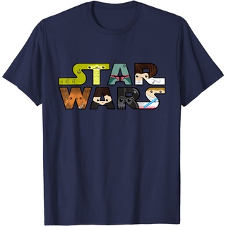 ROUND คอลูกเรือเสื้อยืด ผ้าฝ้าย พิมพ์ลายโลโก้ Star Wars สไตล์คาวาอี้-4XL