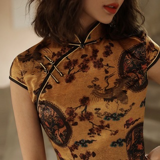 Chinese dress |modern cheongsam dress |yellow, short sleeve |charming evening dress |qipao dress for Party