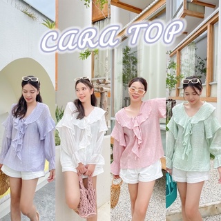 (โค้ด L299HIT ลด 20%) CARA TOP เสื้อทรงน่ารัก แขนยาวแต่งระบายช่วงคอกับแขน ผ้าฝ้ายผสม เนื้อบางเบา