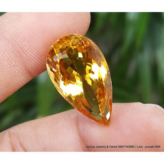 พลอย ซิทริน { Natural Citrine } 23.44 cts.  #อัญมณีประจำราศีพิจิก -ขนาด 13.9 x 24.5 x 12.1 mm. พลอยแท้100%