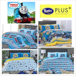 ลิขสิทธิ์แท้💯%THOMASรถไฟโทมัสSasin PLUS+ซาติน พลัสชุดเครื่องนอนลายการ์ตูนลิขสิทธิ์ชุดผ้าปู3.5,5,6ฟุตผ้านวมPL001,PL002,PL