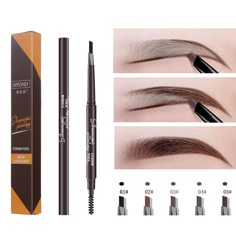 Myonly  eyebrow pencil + eyebrow brush auto-rotating eyebrow pencil triangle double-headed makeup co