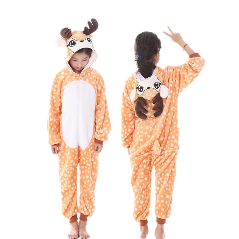 [มี COD] ชุดนอนมาสคอต เด็ก กวางเรนเดียร์ (reindeer) แบบใหม่เป็นซิป