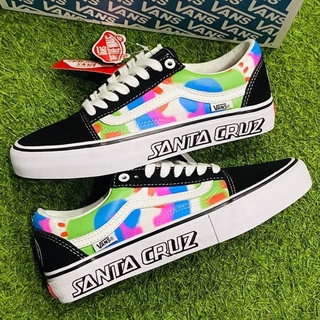 ถูกที่สุด!! (( Vans X Santa Cruz Old Skool Pro Tie Dye Skate Shoes💈 สินค้าพร้อมกล่อง รองเท้าผ้าใบ รองเท้า Vans