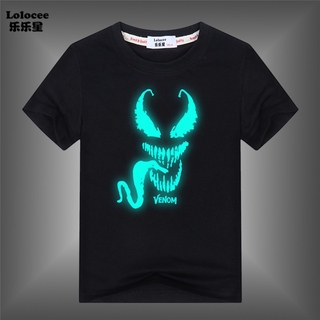 เสื้อยืด Boys Marvel Spider Man Venom Luminous T-Shirt Movie Short Sleeved Tops Glowing Teesเสื้อยืด เสื้อยืดเท่