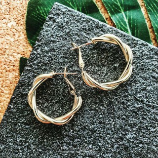 Twist Hoop Silver 925 Gold Earrings : ต่างหู ตุ้มหู ห่วง เกลียว สี ทอง ก้านเงิน ไม่แพ้ สำหรับ ผิวแพ้ง่าย