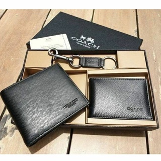 ส่งฟรี🔥กระเป๋าสตางค์ใบสั้น กระเป๋าใส่บัตร พวงกุญแจ COACH SHORT WALLET WITH CARD POCKET &amp; KEY CHAIN