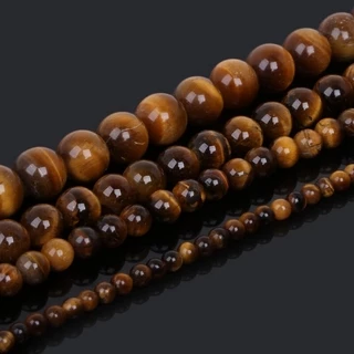 ลูกปัดหินธรรมชาติ Tiger Eye สีเหลือง ทรงกลม ขนาด 4-10mm สำหรับทำสร้อยข้อมือ-เครื่องประดับ DIY