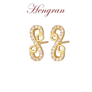 Hengran ต่างหูแฟชั่นเกาหลี ทอง18K เพชร ตุ้มหูห่วง ผู้หญิง หัวใจ 26GE