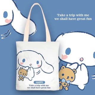 Sanrio Cinnamorollกระเป๋าสะพายไหล่ กระเป๋านักเรียน ผ้าแคนวาส ลายการ์ตูน Cinnamoroll สําหรับผู้หญิง