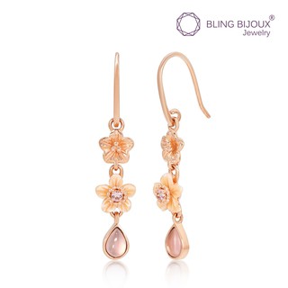 Bling Bijoux ต่างหูเงินแท้ 925 ชุบ Rose gold 14k รูปดอกไม้ ประดับ Nanogem สี morganite pink สีชมพูพาสเทล หวานละมุนสไตล์ส