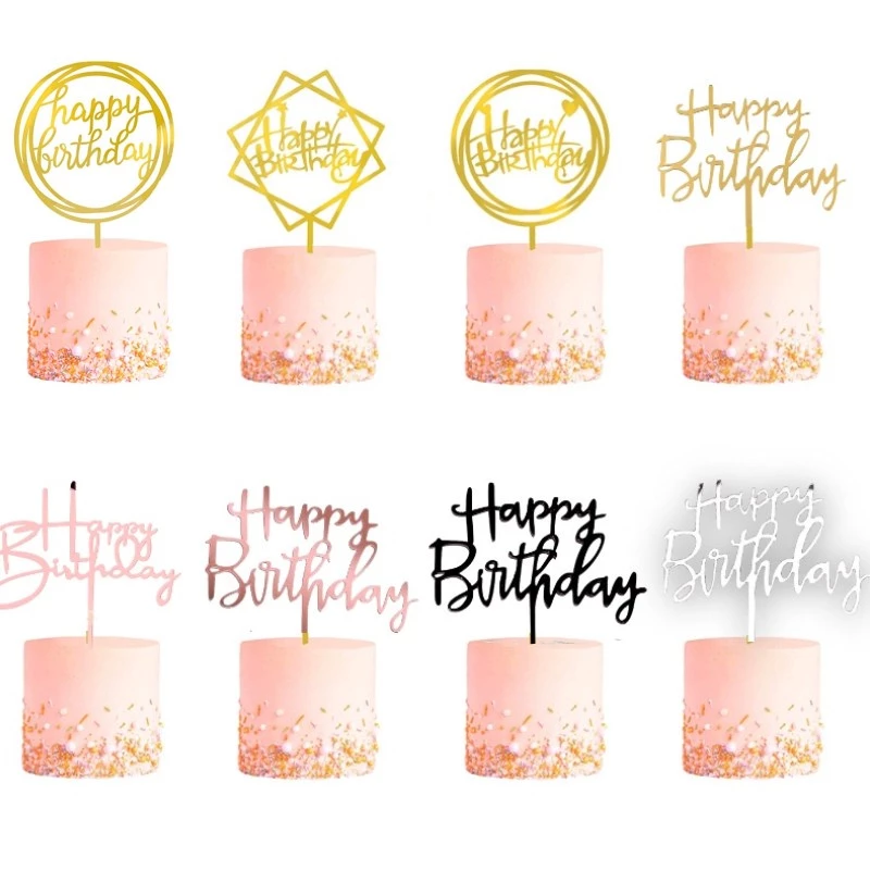 10 ชิ้น INS ขนาดใหญ่กระจกอะคริลิคเค้ก topper Happy birthday plug-in baking props ตกแต่งขนม
