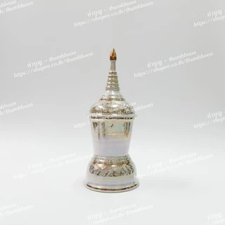 โกศ เซรามิกสีมุก ลายดอกสีทอง มีหลายขนาด (ทรงกลม/ทรงเหลี่ยม)