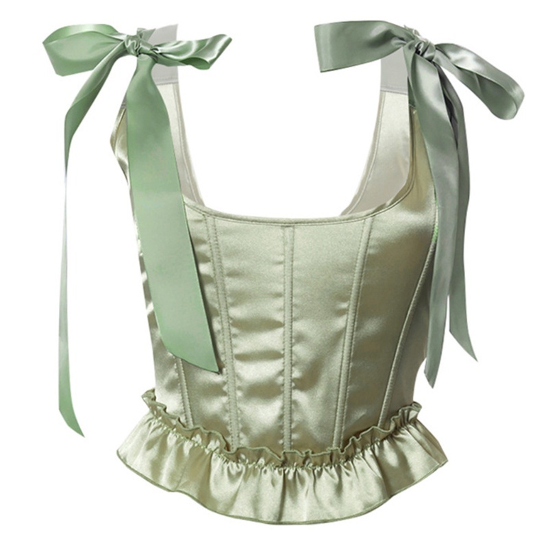 Pile Collar Satin Pleated Boning Corset Camisole Top