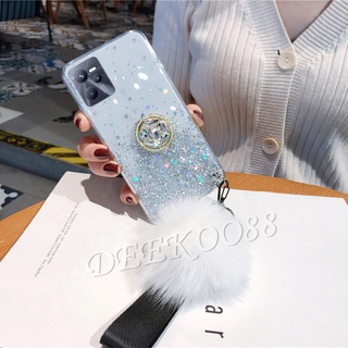 เคสโทรศัพท์ Realme C35 / 9 Pro+ Plus / 9Pro / 9i Handphone Casing with Rhinestone Ring Holder + Hand Strap Ball Clear Star Space Soft Back Cover เคส Realmi RealmeC35 Realme9 9Pro+ Phone Case