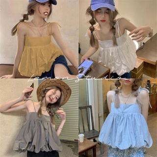 Lemon Studio  พร้อมส่ง เสื้อ เสื้อแฟชั่นผู้หญิง Halter เสื้อยืดเด็กผู้หญิง 82076