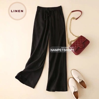 กางเกงผ้าคอตต้อนลินิน Cotton and linen wide-leg pants