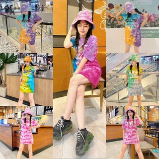 Set2ชิ้น Mini dress สกรีนลาย นูน+หมวก Bucket