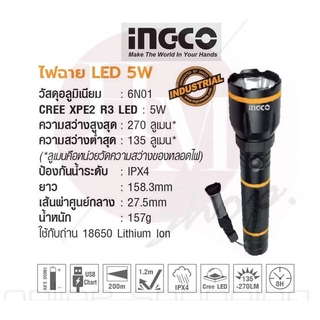 INGCO  ไฟฉาย LED 5W No.HCFL186501