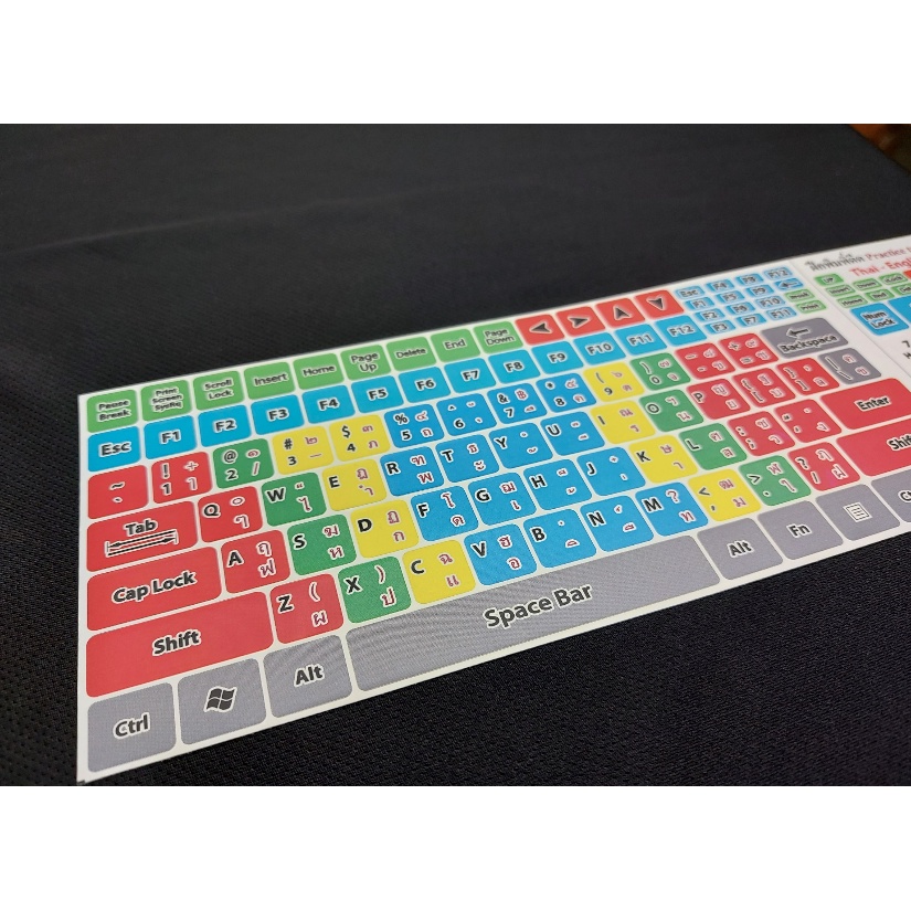 สติ๊กเกอร์แปะคีย์บอร์ดสำหรับฝึกพิมพิ์ดีด สี่เหลี่ยม (keyboard Square) ภาษา อังกฤษ, ไทย (English, Thai)