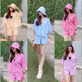 PE14873 Set 3ชิ้น เสื้อคอปกช่วงคอเสื้อทรงคอวี