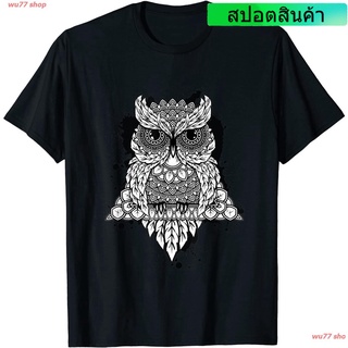 wu77 shop 2022 Artsy Owl Mandala Bird Night Creature T-Shirt เสื้อยืดผู้ชายและผู้หญิง ดพิมพ์ลาย คอกลม cotton แฟชั่น การล