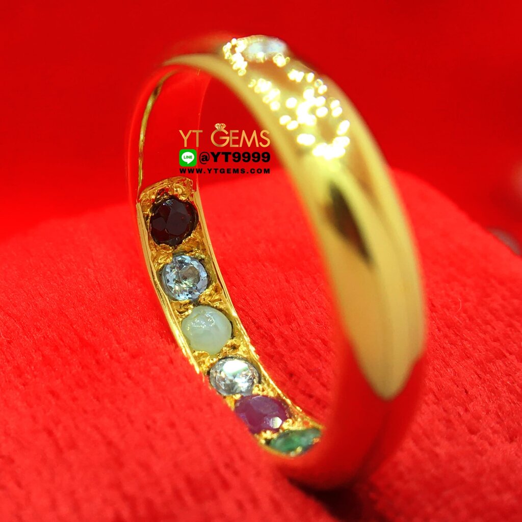 แหวนซ่อนทรัพย์ แหวนนพเก้าแท้ แหวนเงินแท้ ชุบทอง พลอยนพเก้าแท้ (พลอยแท้ครบตามตำรา) แหวนปลอกมีด YTG-2683
