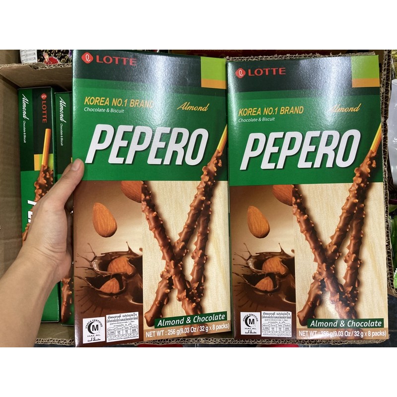 Pepero 220฿‼️#กล่องใหญ่มว้าก #ป๊อกกี้เกาหลี #เคลือบช็อกโกแลตอัลมอนด์#😋#1กล่องมี8กล่องย่อย #pepero #lotte