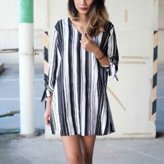 Oversz stripe ribbon dress!! .-