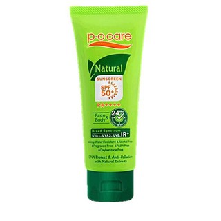 PO Care Natural Sunscreen SPF50+/PA+++ Face &amp; Body พีโอ แคร์ เนเชอรัล ซันสกรีน กันแดด เนื้อโลชั่น 70ml.