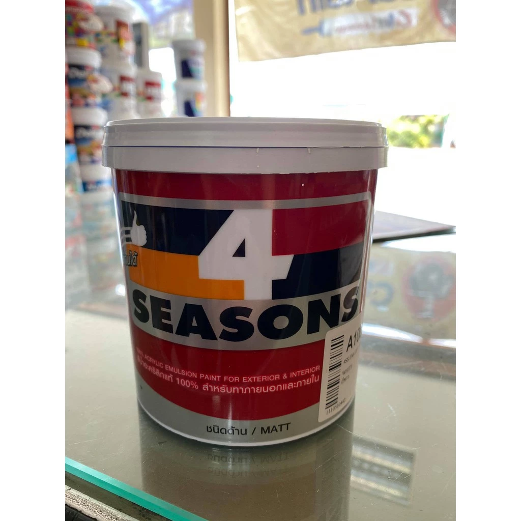 สีน้ำทาภายนอก TOA 4 SEASONS #A1000 ด้าน (สีขาว) #A9000 (สีดำ ผสมจากเครื่อง) และสีผสมอื่นๆ #A5001