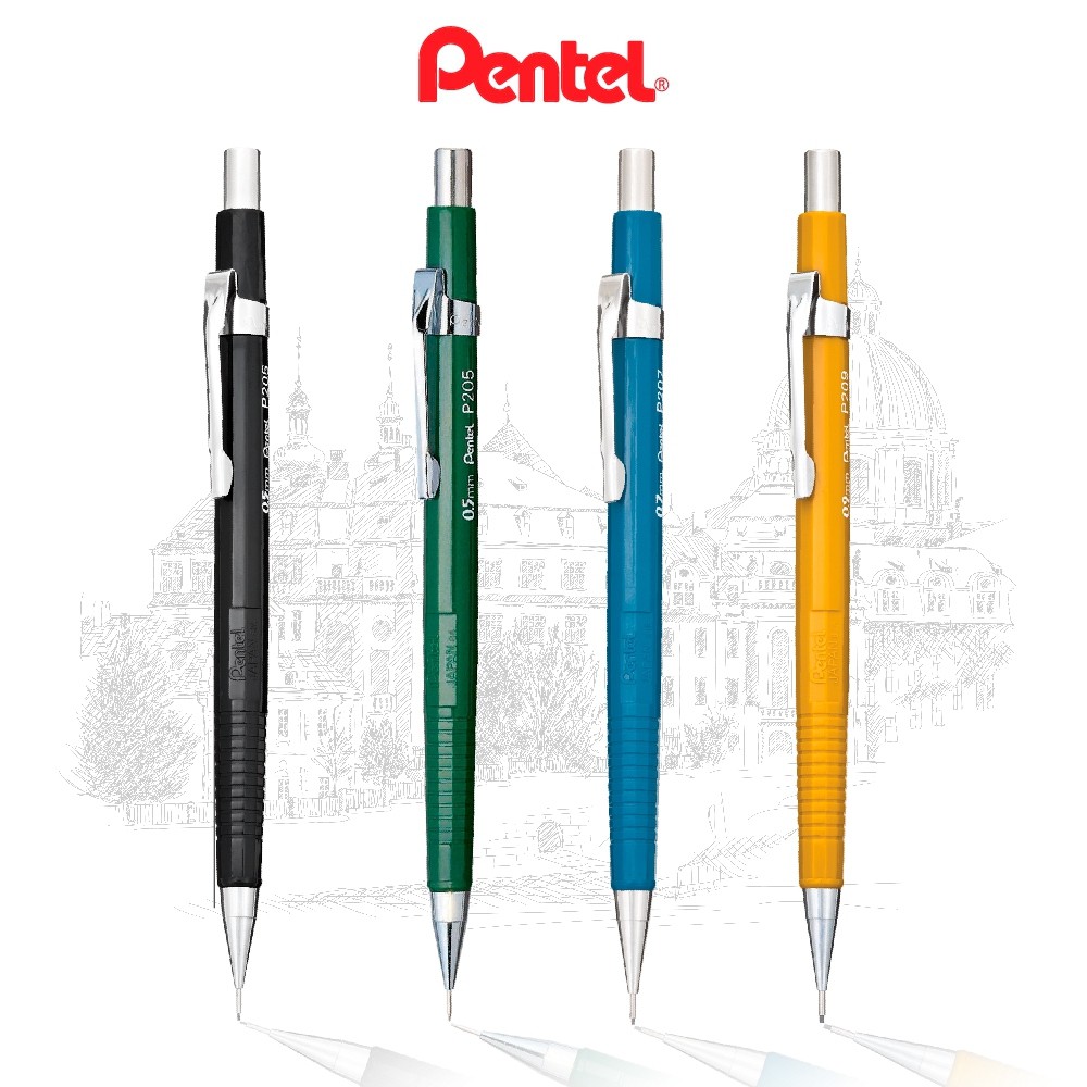 Pencils 115 บาท ดินสอกด Pentel รุ่น 0.3mm.P203 / 0.5mm.P205 / 0.7mm.P207 / 0.9mm.P209 (1 แท่ง) เพนเทล Automatic Pencil  [S24] Stationery