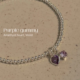 SissyJewelry // กำไลข้อมือเงินแท้ รุ่นเอ็นยืด Fruity mix stretch beaded bracelet จี้พลอยหัวใจ + พลอยกลม 🎁Free gift box🎁