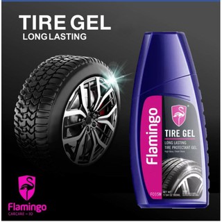 Flamingo TIRE GEL เจลเคลือบเงาและรักษายาง สูตรพิเศษ เคลือบเงาล้อ เคลือบยาง ดำเงางามยาวนานทั้งรถยนต์ รถมอเตอร์ไซค์