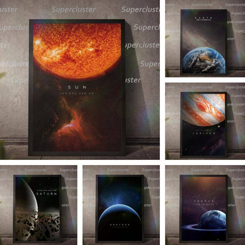 ภาพโปสเตอร์ ผ้าแคนวาส พิมพ์ลายดาวเคราะห์ อวกาศ ระบบสุริยะ