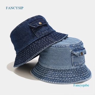 Fancyqube หมวกบักเก็ตยีน สไตล์คาวบอย ฮิปฮอป ย้อนยุค สําหรับผู้หญิง และผู้ชาย