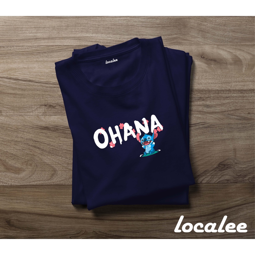 OHANA LILO N STITCH NAVY TSHIRT-เสื้อยืดผู้หญิง-OHANA SCREEN พิมพ์เสื้อยืด