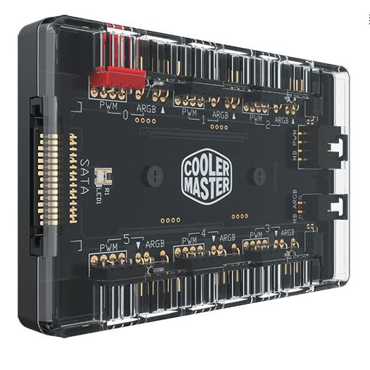 ดุม CoolerMaster ARGB/PWM 6 พอร์ต ARGB และพอร์ต PWM 6 พอร์ต และส่วนประกอบ