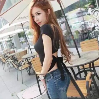 *พร้อมส่ง* IM02/1951 เสื้อรัดรูป sexy แต่งผูกเอวด้านหลังสีดำ