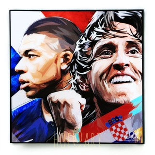 Mbappe &amp; Luka Modric เอ็มบัปเป้ ลูก้า โมดริช ฝรั่งเศส โครเอเชีย รูปภาพ​ติด​ผนัง​ pop art ฟุตบอล​ กรอบรูป​​ รูปภาพ​