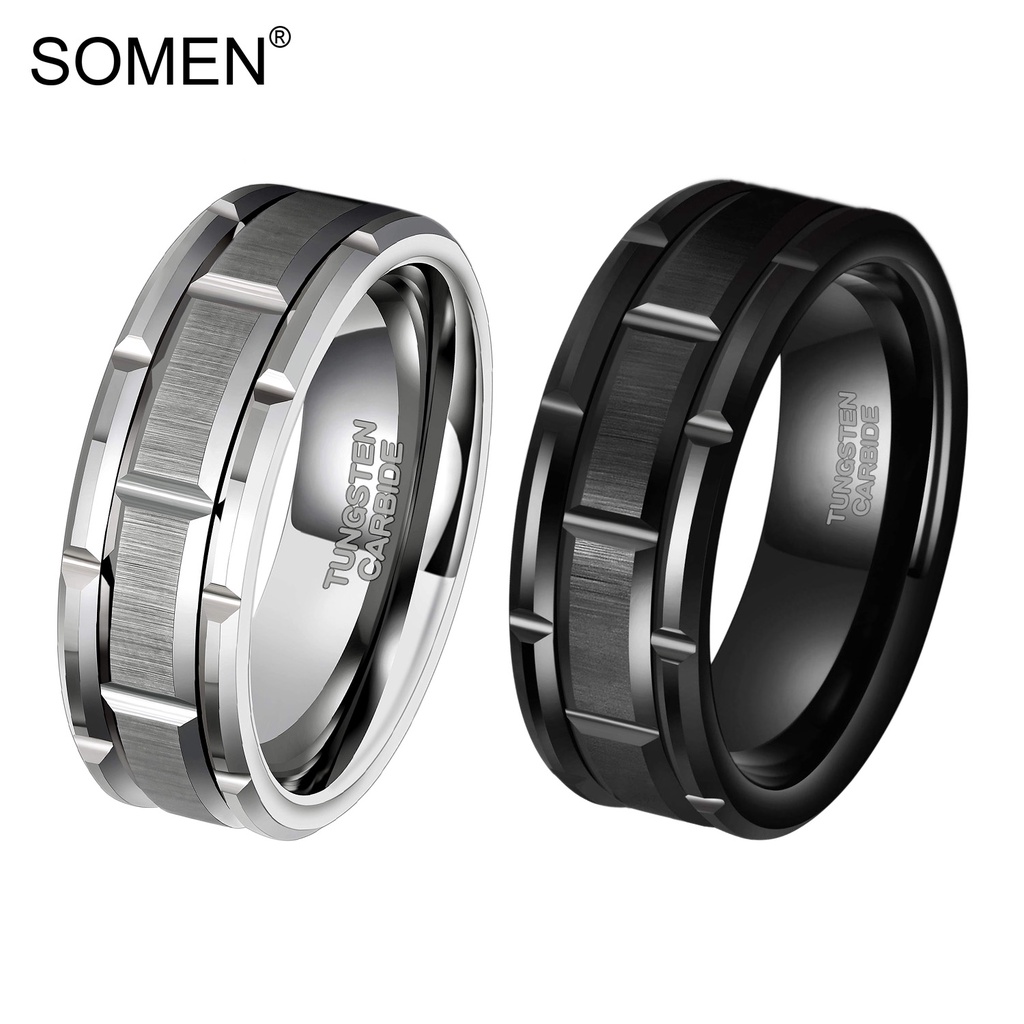 Somen แหวนทังสเตนคาร์ไบด์ 8 มม. สีดํา เงิน ใส่สบาย ไซซ์ 7-14 สําหรับผู้ชาย