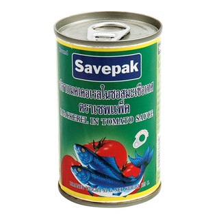 ปลาแมคเคลเรลในซอสมะเขือเทศ ฝาดึง 155 กรัม x 10 กระป๋อง Savepak Mackerel in Totato Sauce 155g x 10 cans