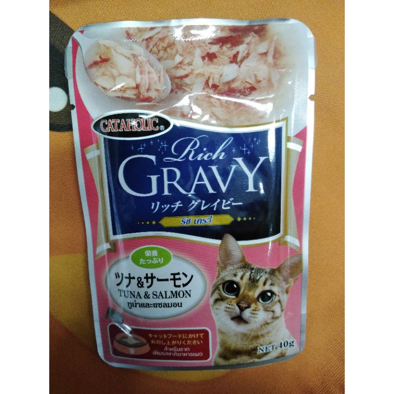 อาหารแมวเปียก​ Cataholic​ รสทูน่าแซลม่อน Rish Gravy 1ซอง​ 40กรัม