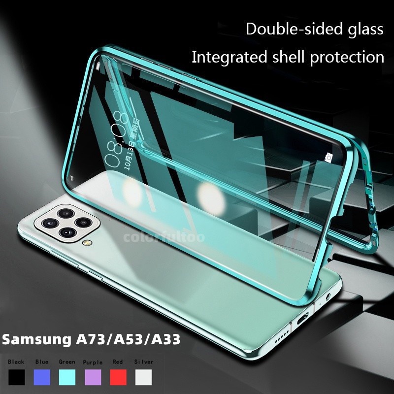 เคสโทรศัพท์มือถือกระจกนิรภัย สองด้าน สําหรับ Samsung Galaxy A13 A135F A23 LTE A33 A53 A73 4G 5G 360° เคสแข็ง แบบใส ฝาพับ กันกระแทก สําหรับป้องกันเต็มรูปแบบ