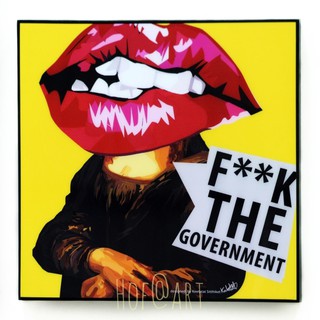 Mona Lisa โมนาลิซ่า F**k The Government รัฐบาล​ รูปภาพ​ติด​ผนัง​ pop art การ์ตูน cartoon แต่งบ้าน ของขวัญ กรอบรูป รูปภาพ