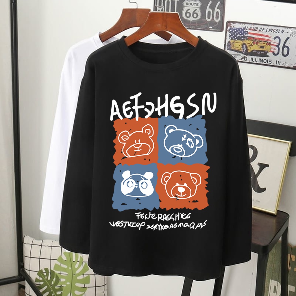 <T-shirt Lengan panjang perempuan lelaki>3XL Baju emoji bear wanita Lengan panjang/แขนยาว tshirt ผู้