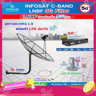 THAISAT C-BAND 1.5M ชุดจานดาวเทียม (ขางอยึดผนัง 50 CM.) + กล่อง PSI S2xHD + LNB 5G infosat รุ่น C1+ แถมสายRG6ตามชุด