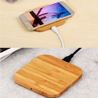 Runbu-Qi Certified Fast Square Bamboo Wireless Charger Wood Pad Compatible for Samsung Galaxy iPhone