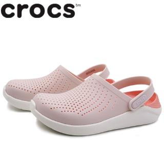 พร้อมส่ง!!  แท้ Crocs LiteRide ของผู้หญิงรองเท้าชายหาดเปลือยสีชมพู