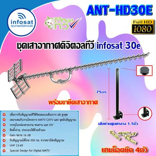 ชุดเสาอากาศดิจิตอลทีวี infosat รุ่น ANT-HD30E พร้อมขาตรง 75cm.ยึดเสาอากาศ แถมน็อตยึด4ตัว